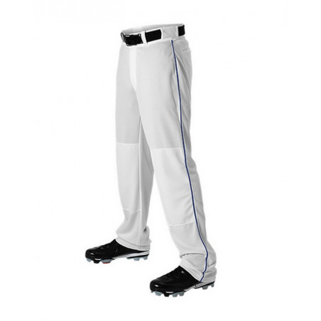 Baseball Pants Long Open Bottom White/Navy Piping