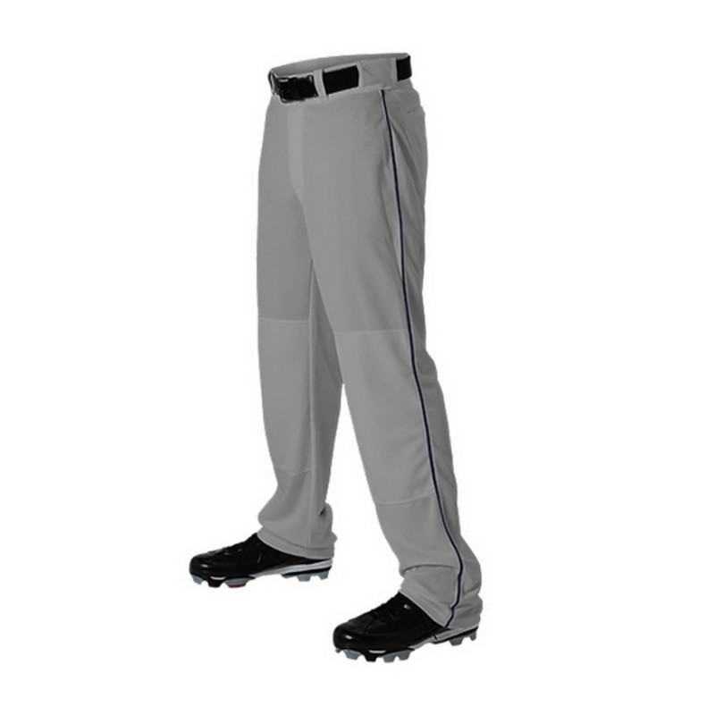 Baseball Pants Long Open Bottom Gray/Navy Piping